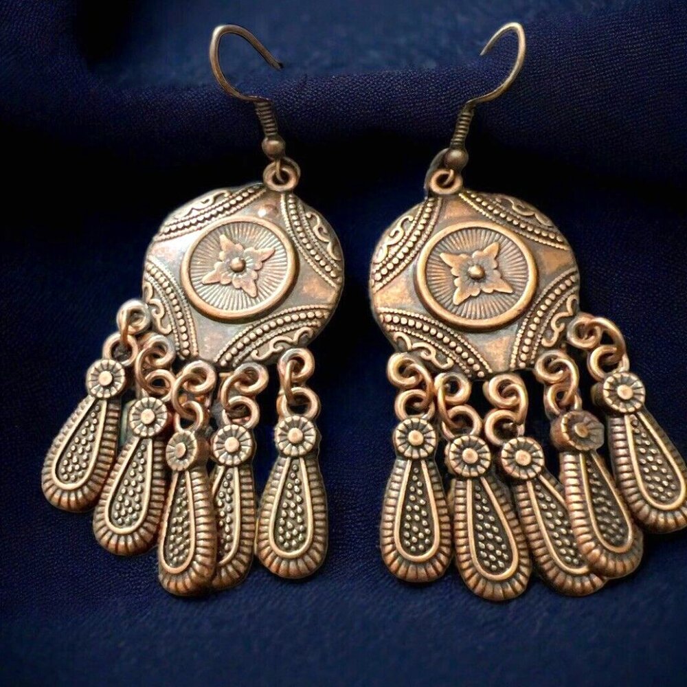 Very Ornate Bronze Dangle Earrings